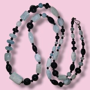Jay King DTR 925 Onyx Blue Agate Beaded Necklace 36in Sterling Silver